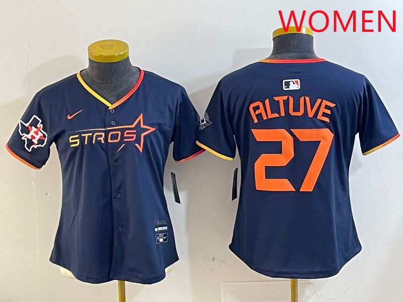 Women Houston Astros #27 Altuve Drak Blue Three generations Joint Name 2025 Nike MLB Jersey style 4109